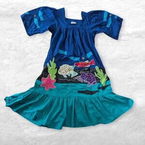 vintage rare go softly muumuu fish embroidered patio dress